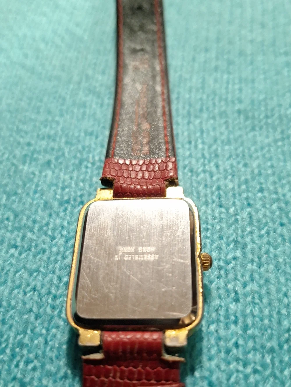 Red Ace of Hearts Quilted Dial Leather Strap Watch